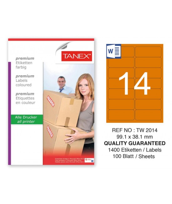 Tanex TW-2014 99,1x38,1mm Turuncu Pastel Laser Etiket 100 Lü