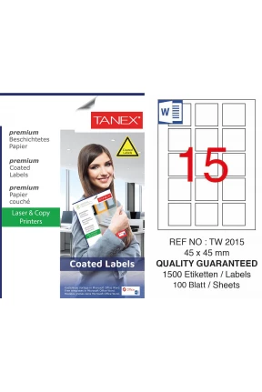 Tanex TW-2015 45x45mm Kuşe Laser Etiket 100 Lü Paket