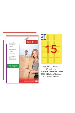 Tanex TW-2015 45x45mm Sarı Pastel Laser Etiket 100 Lü 