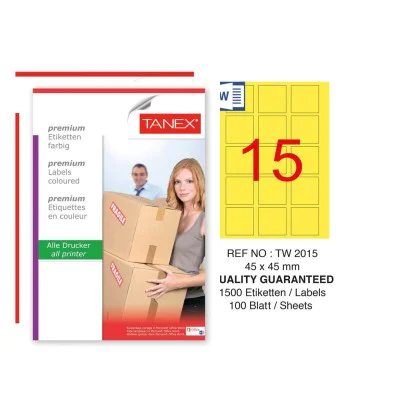 Tanex TW-2015 45x45mm Sarı Pastel Laser Etiket 100 Lü