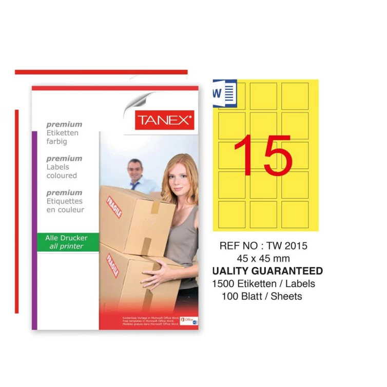 Tanex TW-2015 45x45mm Sarı Pastel Laser Etiket 100 Lü