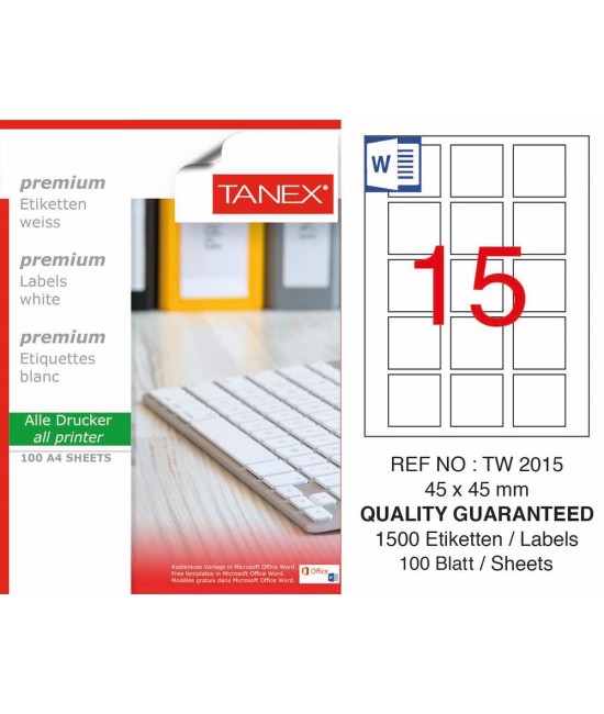 Tanex TW-2015 45x45mm Sökülebilir Etiket 100 Lü