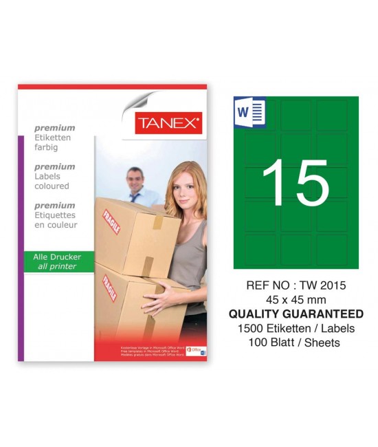 Tanex TW-2015 45x45mm Yeşil Pastel Laser Etiket 100 Lü 