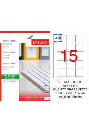 Tanex TW-2015 Lazer Etiket 45 mm x 45 mm Tanex TW-2015 Lazer Etiket 45 mm x 45 mm
