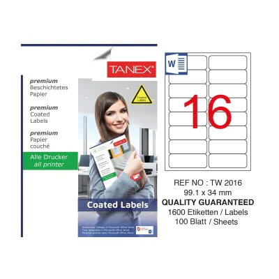 Tanex TW-2016 99.1x34 mm Kuşe Laser Etiket Tanex TW-2016 99.1x34 mm Kuşe Laser Etiket