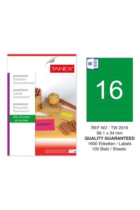 Tanex TW-2016 99,1x34 mm Yeşil Floresan Laser Etiket 100 Lü 