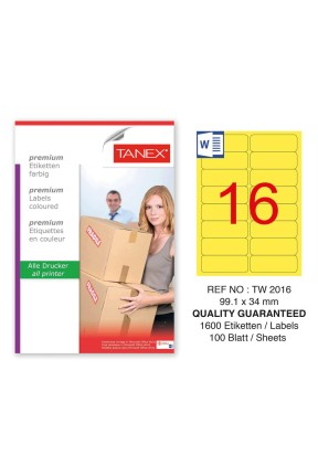 Tanex TW-2016 99,1x34mm Sarı Pastel Laser Etiket 100 Lü 