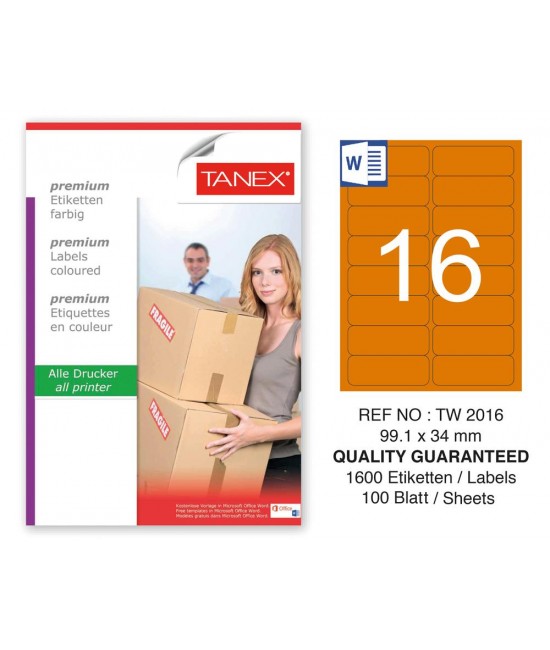 Tanex TW-2016 99,1x34mm Turuncu Pastel Laser Etiket 100 Lü 
