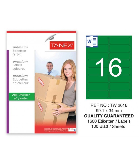 Tanex TW-2016 99,1x34mm Yeşil Pastel Laser Etiket 100 Lü