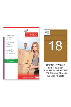 Tanex TW-2018 63,5x46,6 mm Kraft Etiket 100 Lü Paket