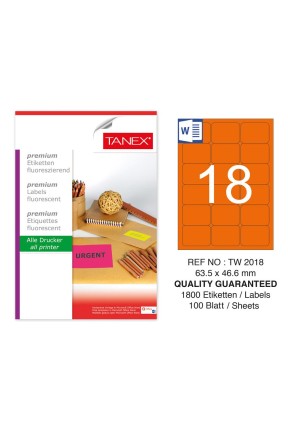 Tanex TW-2018 63,5x46,6 mm Turuncu Floresan Laser Etiket 100 Lü 