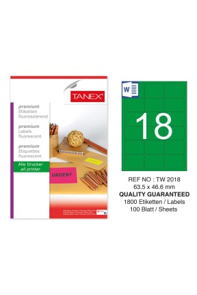 Tanex TW-2018 63,5x46,6 mm Yeşil Floresan Laser Etiket 100 Lü 