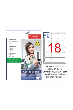 Tanex TW-2018 63.5x46.6mm Kuşe Laser Etiket 100 Lü Paket