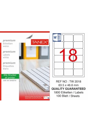 Tanex TW-2018 63.5x46.6mm Laser Etiket Tanex TW-2018 63.5x46.6mm Laser Etiket