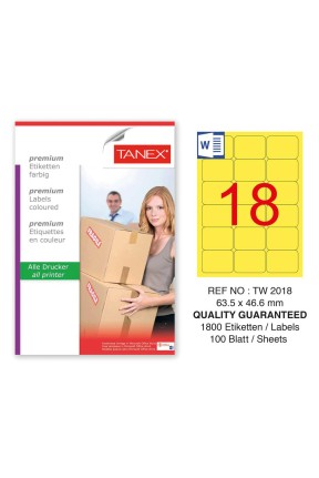 Tanex TW-2018 63,5x46,6mm Sarı Pastel Laser Etiket 100 Lü 