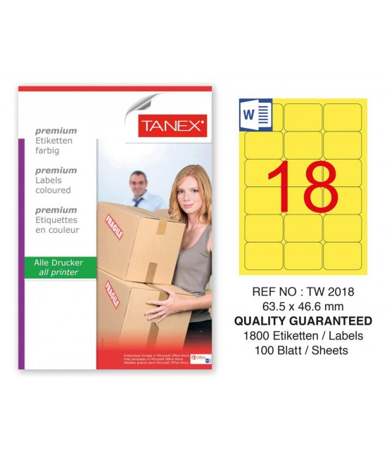 Tanex TW-2018 63,5x46,6mm Sarı Pastel Laser Etiket 100 Lü