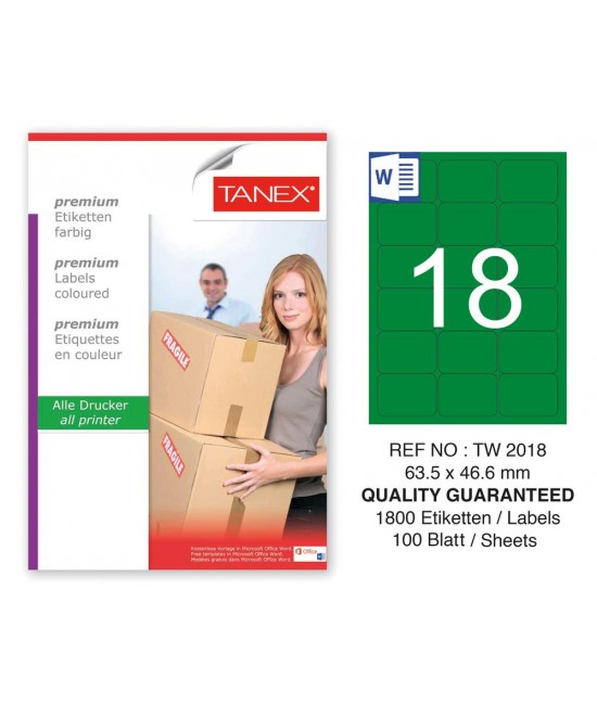 Tanex TW-2018 63,5x46,6mm Yeşil Pastel Laser Etiket 100 Lü 