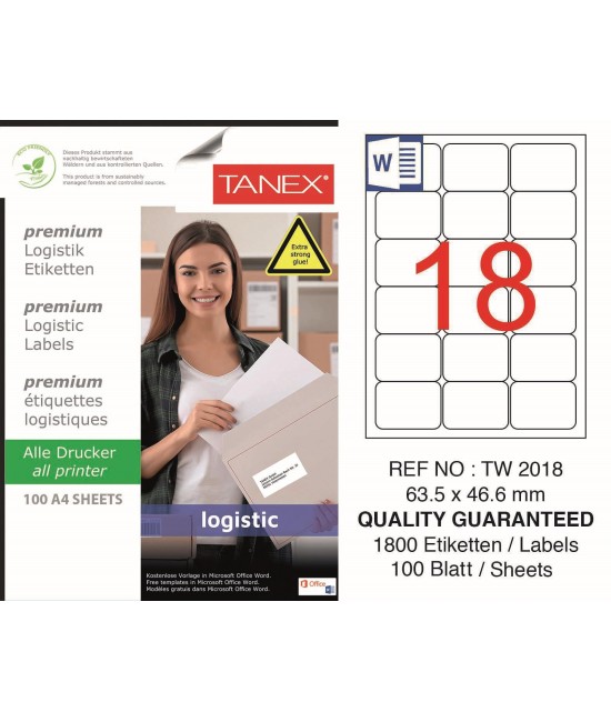 Tanex Tw-2018 Shipping and Logistics Label 63.5x46.6 mm