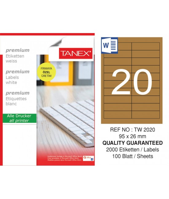 Tanex TW-2020 95x26 mm Kraft Etiket 100 Lü Paket