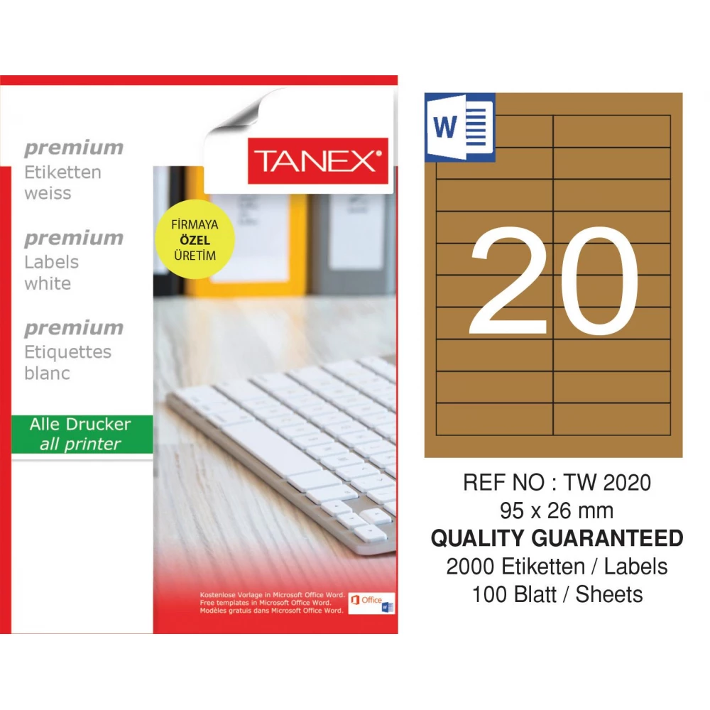 Tanex TW-2020 95x26 mm Kraft Etiket 100 Lü Paket