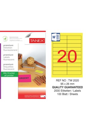 Tanex TW-2020 95x26 mm Sarı Floresan Laser Etiket 100 Lü 