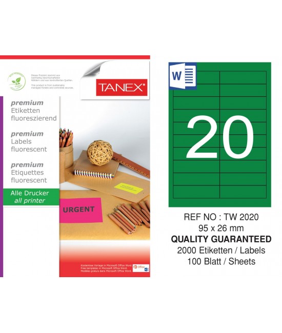 Tanex TW-2020 95x26 mm Yeşil Floresan Laser Etiket 100 Lü