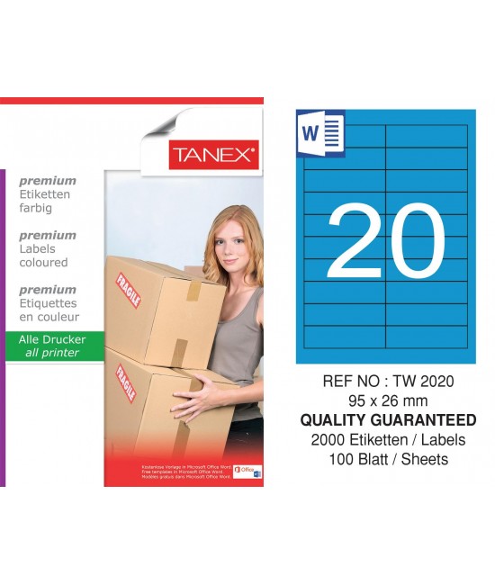 Tanex TW-2020 95x26mm Blue Pastel Laser Label 100 Pcs