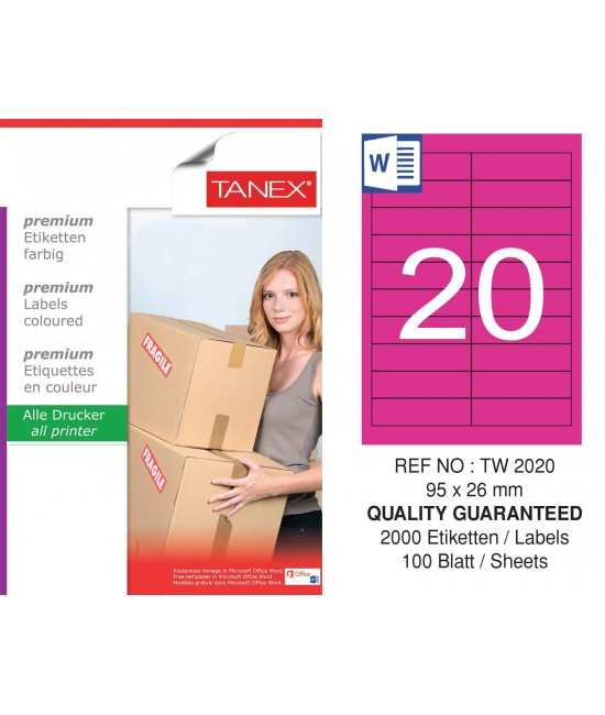 Tanex TW-2020 95x26mm Pink Pastel Laser Label 100 Pcs