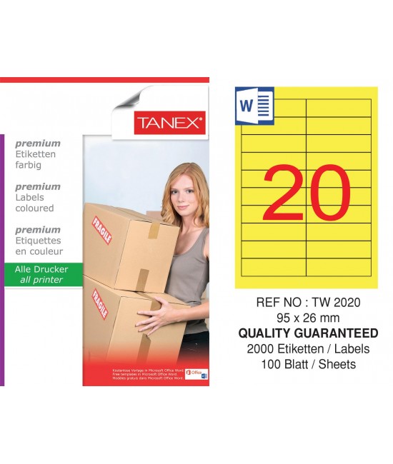 Tanex TW-2020 95x26mm Yellow Pastel Laser Label 100 Pcs