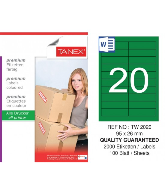 Tanex TW-2020 95x26mm Yeşil Pastel Laser Etiket 100 Lü