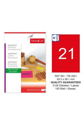 Tanex TW-2021 63,5x38,1 mm Kırmızı Floresan Laser Etiket 100 Lü 