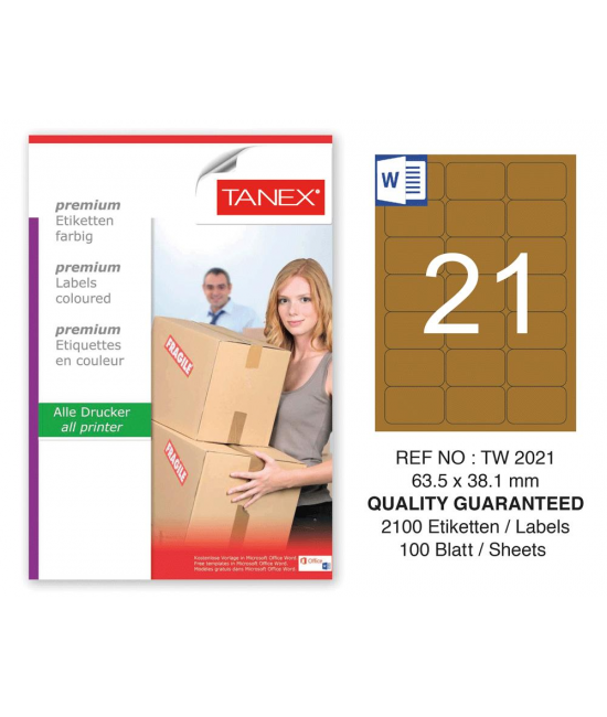 Tanex TW-2021 63,5x38,1 mm Kraft Etiket 100 Lü Paket