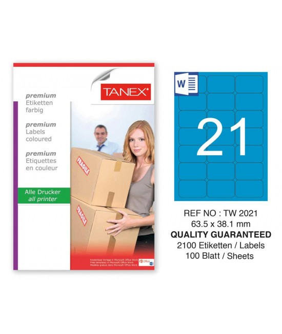 Tanex TW-2021 63,5x38,1mm Mavi Pastel Laser Etiket 100 Lü