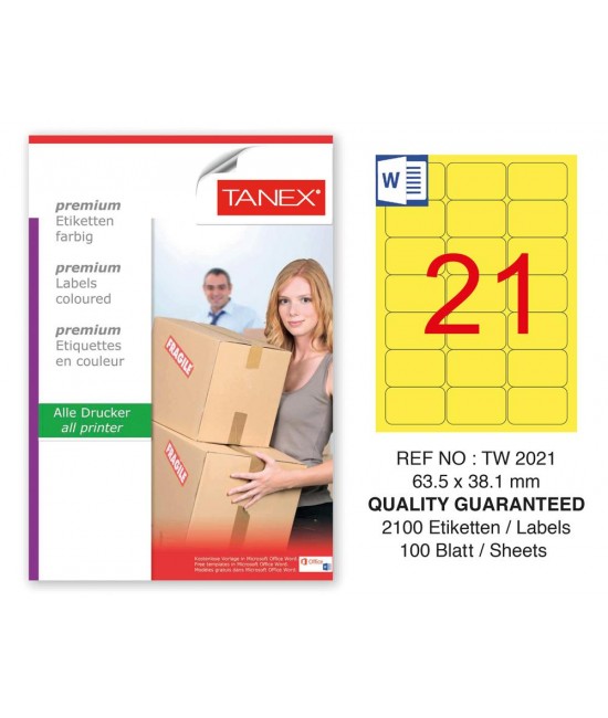 Tanex TW-2021 63,5x38,1mm Sarı Pastel Laser Etiket 100 Lü