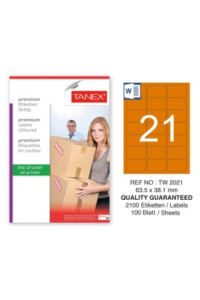 Tanex TW-2021 63,5x38,1mm Turuncu Pastel Laser Etiket 100 Lü 