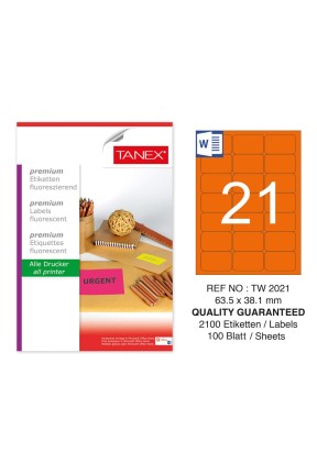 Tanex TW-2021 63,5x38,1 mm Turuncu Floresan Laser Etiket 100 Lü 