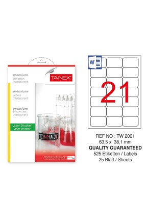 Tanex TW-2021 65.5x38.1mm Şeffaf Laser Etiket 525 Li