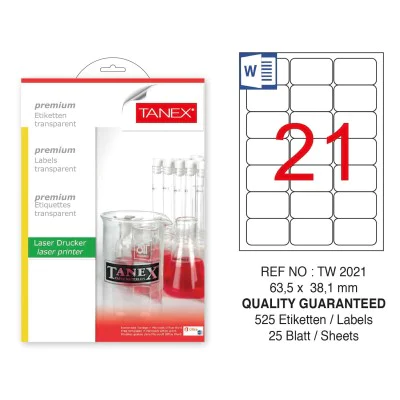 Tanex TW-2021 65.5x38.1mm Şeffaf Laser Etiket 525 Li