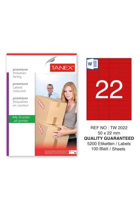 Tanex TW-2022 50x22mm Kırmızı Pastel Laser Etiket 100 Lü 