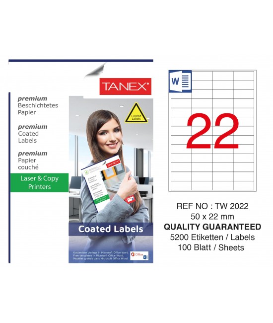 Tanex TW-2022 50x22mm Kuşe Laser Etiket 100 Lü Paket