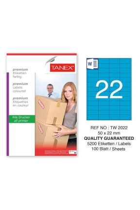 Tanex TW-2022 50x22mm Mavi Pastel Laser Etiket 100 Lü 