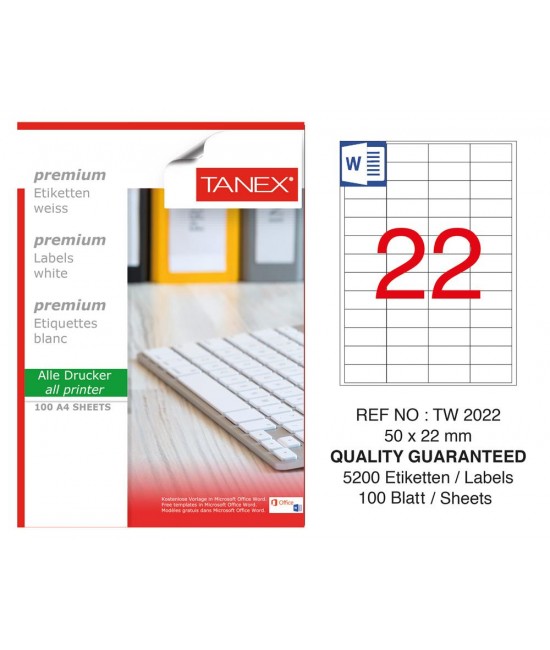 Tanex TW-2022 50x22mm Sökülebilir Etiket 100 Lü