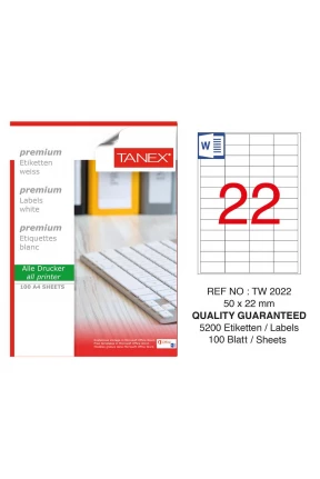 Tanex TW-2022 Laser Etiket 50 x 22 mm Tanex TW-2022 Laser Etiket 50 x 22 mm