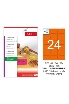 Tanex TW-2024 64x34 mm Turuncu Floresan Laser Etiket 100 Lü 