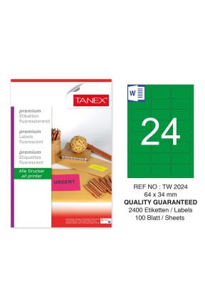 Tanex TW-2024 64x34 mm Yeşil Floresan Laser Etiket 100 Lü 