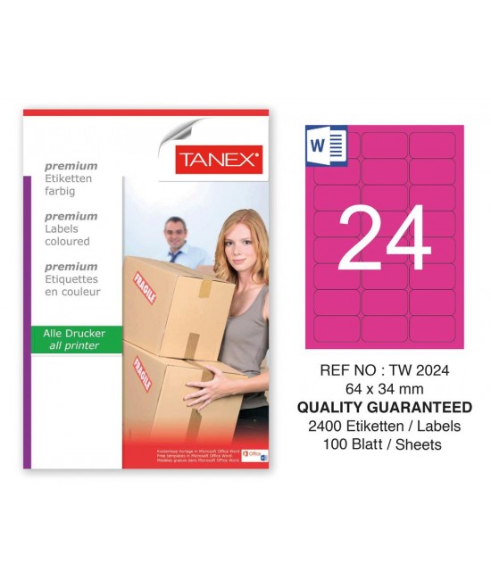 Tanex TW-2024 64x34mm Pembe Pastel Laser Etiket 100 Lü 