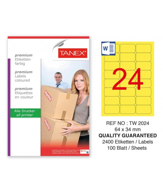 Tanex TW-2024 64x34mm Sarı Pastel Laser Etiket 100 Lü 