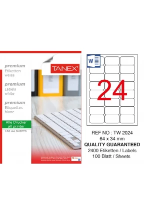Tanex TW-2024 Etiket 64 mm x 34 mm Tanex TW-2024 Etiket 64 mm x 34 mm