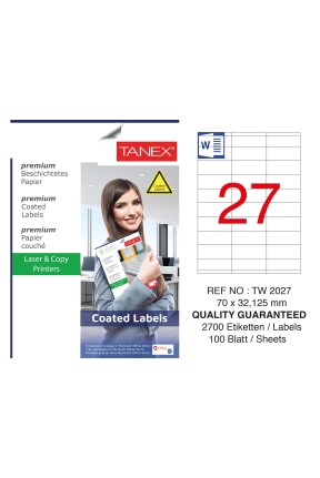 Tanex TW-2027 70x132.125mm Kuşe Laser Etiket 100 Lü Paket