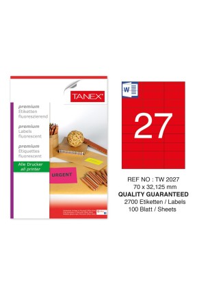 Tanex TW-2027 70x32,125 mm Kırmızı Floresan Laser Etiket 100 Lü 